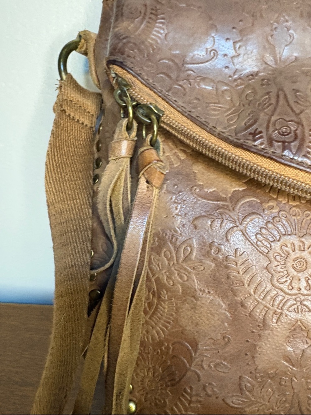 The Sak Embroidered Brown Leather Crossbody Bag - Picture 4 of 12